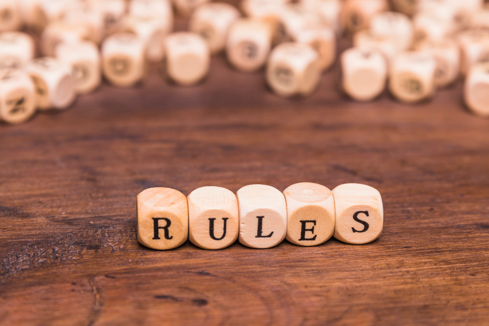 Rules word written with wooden cubes